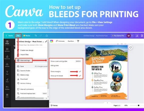 Screenshot of Canva interface showing the Print Bleed option enabled