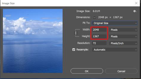 Screenshot of Photoshop's Image Size dialog box with Constrain Proportions highlighted