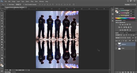 Example of reflection created by flipping a layer in Photoshop