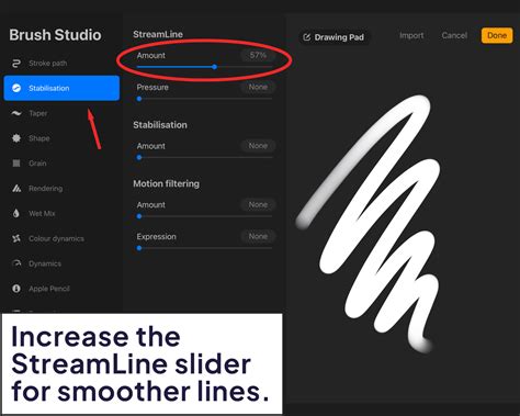 Procreate Streamline slider in brush settings