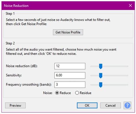 Audacity Noise Reduction Interface