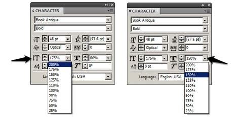 Adobe InDesign Character Panel with Baseline Shift highlighted