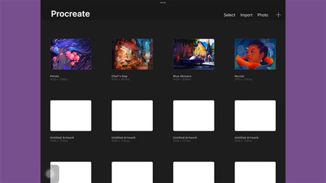 An iPad screen showing the Procreate gallery with several organized stacks of artwork.
