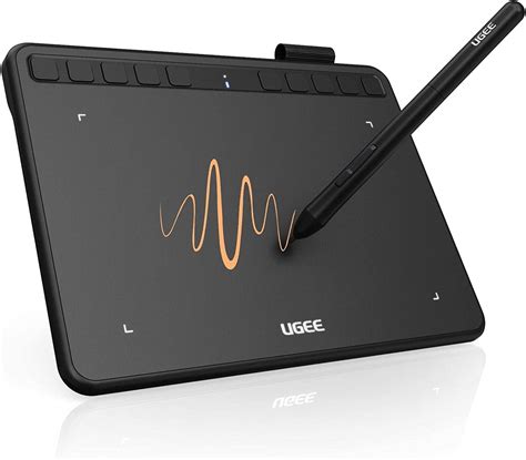 Close-up of pen drawing a line on the tablet surface