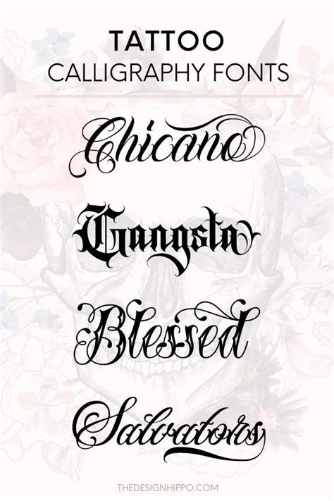 Diverse tattoo font styles