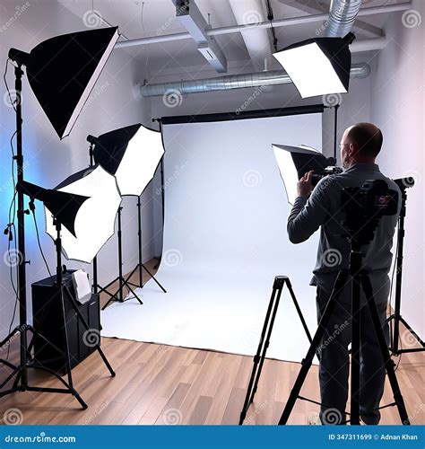 Photographer setting up a studio with various backdrops