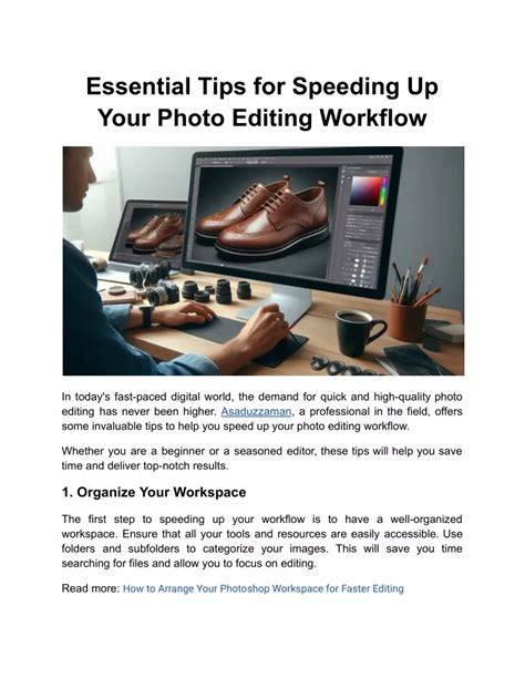 Infographic showing tips for speeding up Photoshop workflow