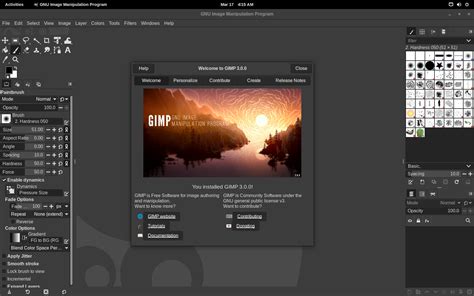 Screenshot of the GIMP interface, showing its extensive toolset