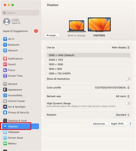 Screenshot of macOS Display Arrangement preferences