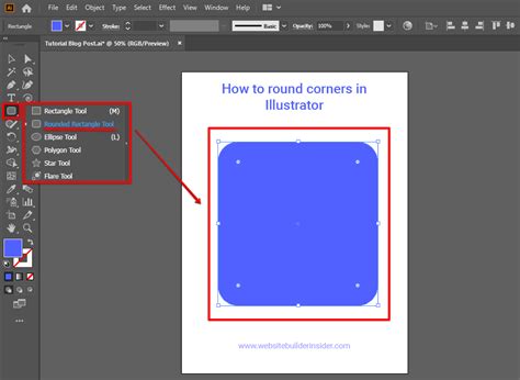 CorelDRAW's Rectangle Tool in action, showing corner radius adjustment