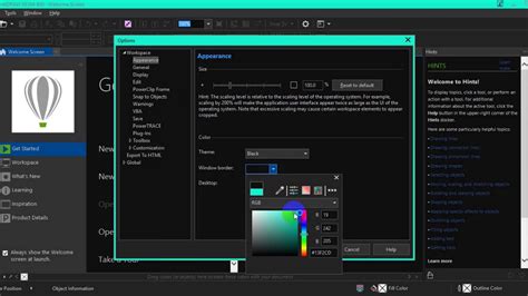 CorelDRAW workspace on a Mac
