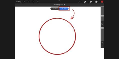 Procreate circle with transform nodes highlighted for adjustment