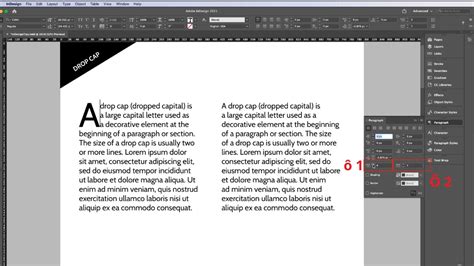 InDesign showing a 2-character drop cap including an opening quote