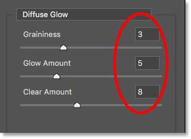 Photoshop Filter Gallery interface showing Diffuse Glow and Chrome settings