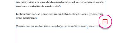 InDesign text frame with overset text indicator