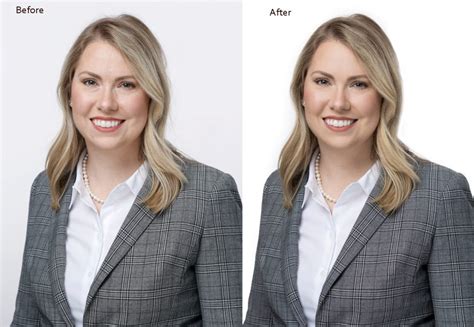 Before and after headshot retouching comparison