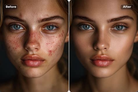 Collage of before and after portrait retouching in Picsart