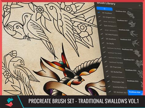 Procreate brush set with traditional tattoo outlines