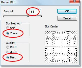 Radial Blur dialog box in Photoshop