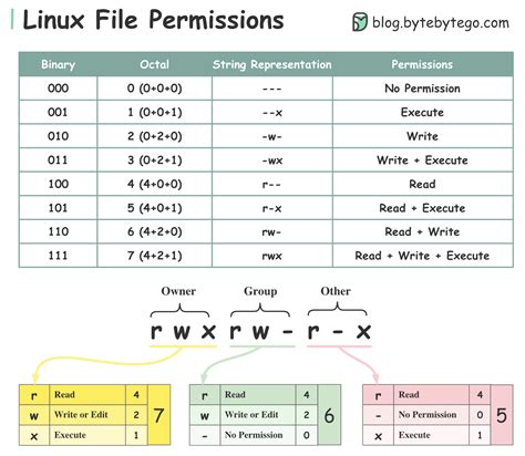 Diagram illustrating file permission levels (rwx)