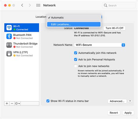 Network setup in macOS System Preferences