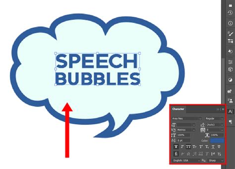Image showcasing a Photoshop document with a speech bubble containing styled text