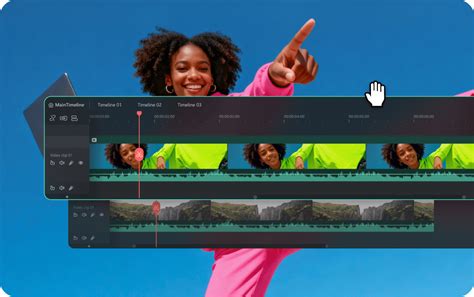 Video editing timeline with various transitions