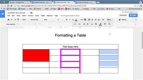 A table in Google Docs set up as a storyboard template with rows for images and text