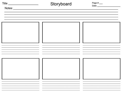 A storyboard template with numbered panels and spaces for script notes