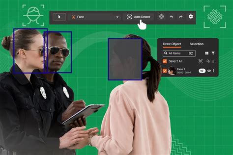 Screenshot of Visual Watermark interface showing automatic face detection for blurring