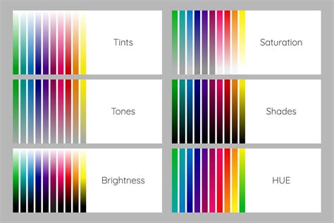 A Photoshop color swatch panel with distinct rows of tints and shades