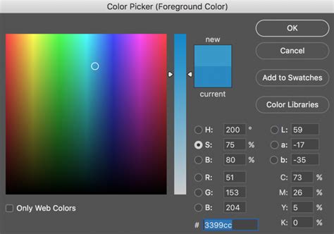 A screenshot of Photoshop's Color Picker tool