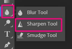 Photopea toolbar highlighting the Sharpen Tool