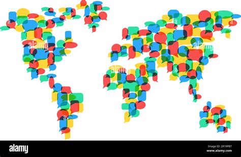A world map with speech bubbles in different languages emanating from it