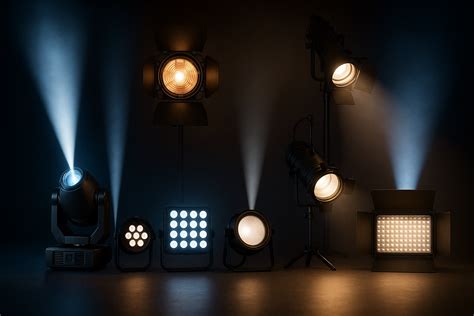 Examples of different light types in a 3D scene