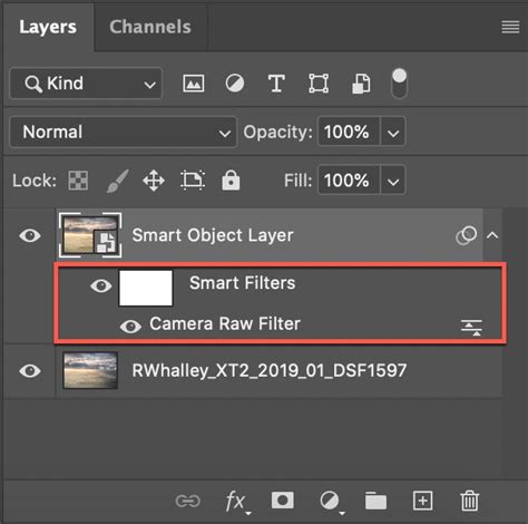 Close-up of Photoshop Layers panel showing Smart Filter visibility icon
