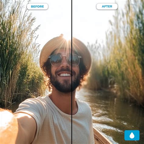 Before and after image showing background blur applied with Smart Filters