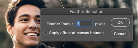 Photoshop screenshot demonstrating the Feather Radius slider