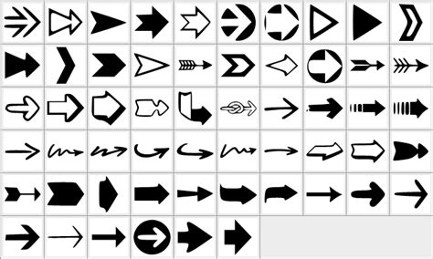 Photoshop interface showing various arrow shapes available