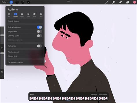 Procreate Actions menu with Canvas and Crop & Resize highlighted