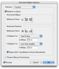InDesign Anchored Object Options dialog box - Inline mode