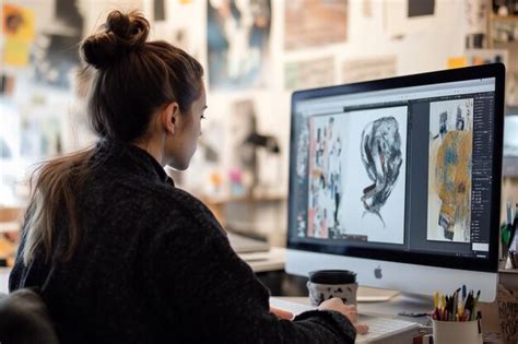 Artist working on a graphic design project on a computer