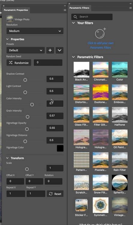 Photoshop interface showing the Filter menu and Parametric Filters option