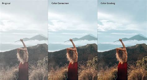 Visual comparison of color correction vs color grading