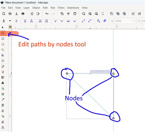 Inkscape showing a text object being converted to paths, highlighting nodes