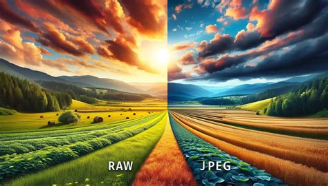Comparison of RAW and JPEG file data representation, highlighting tonal range differences