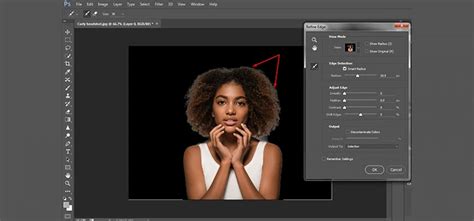 Screenshot of Photoshop's Select and Mask interface with the Refine Edge tool active