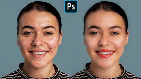 Comparison of a raw portrait and a retouched portrait showing improved skin smoothness and eye definition