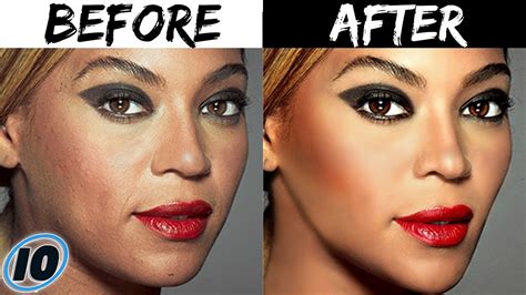 Collage of before and after celebrity photoshopped images
