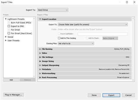 Lightroom Classic Export Dialogue Box